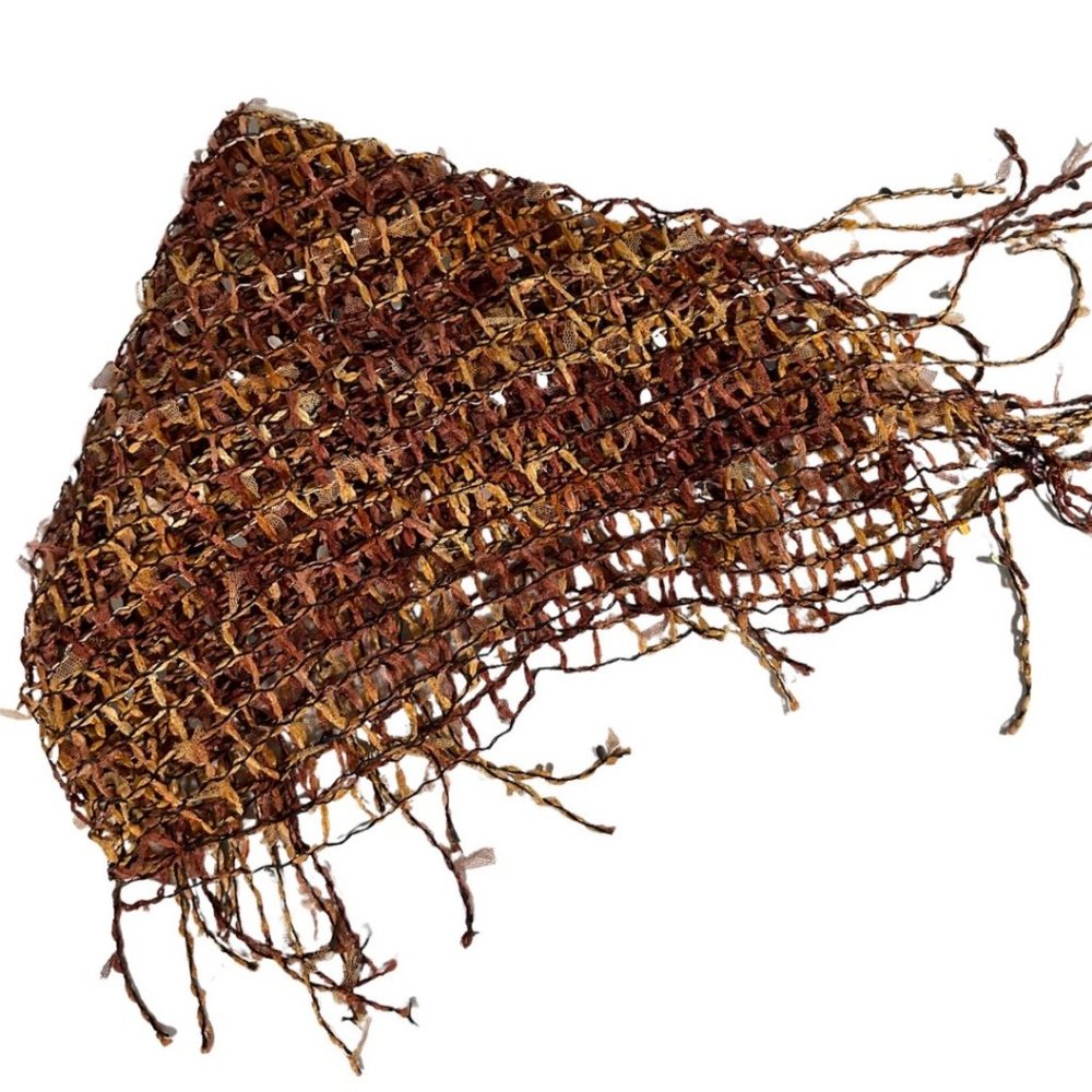 👗5/$25 - Black/Brown/Yellow Open Net Weave Scarf w/ Gold Sequin Accents